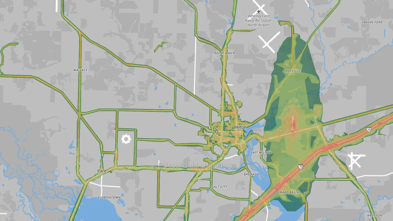 Milton, FL Map of Noise Levels in Milton