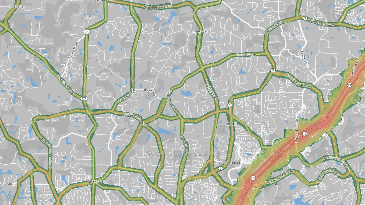 Milton, GA Map of Noise Levels in Milton