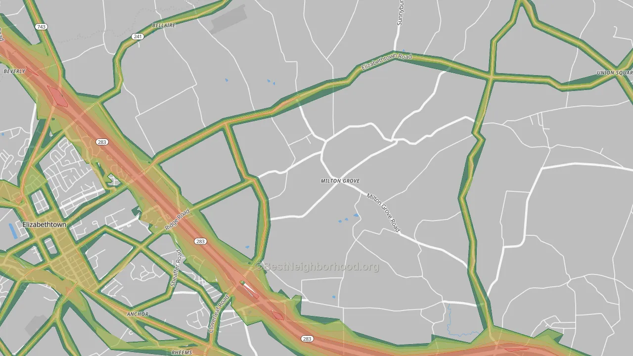 Milton Grove, PA Map of Noise Levels in Milton Grove