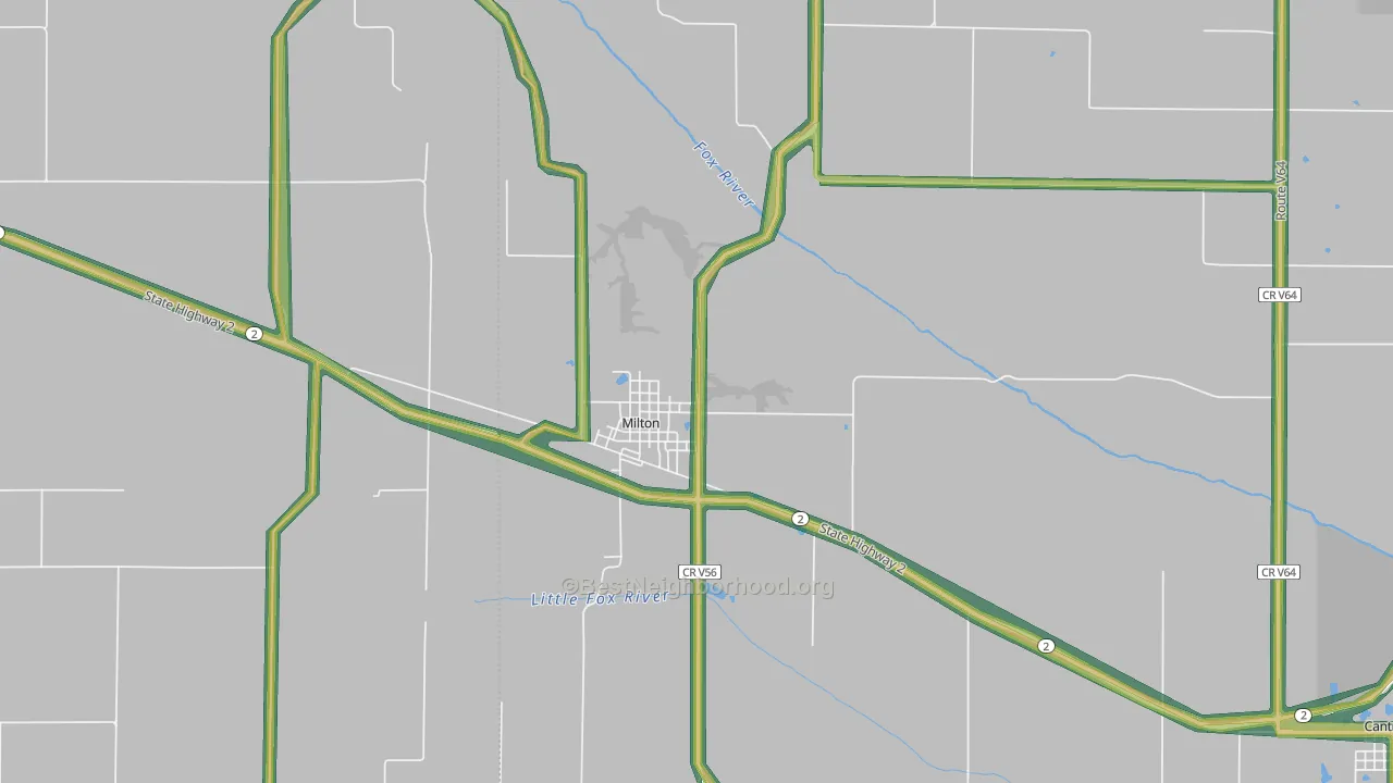 Milton, IA Map of Noise Levels in Milton