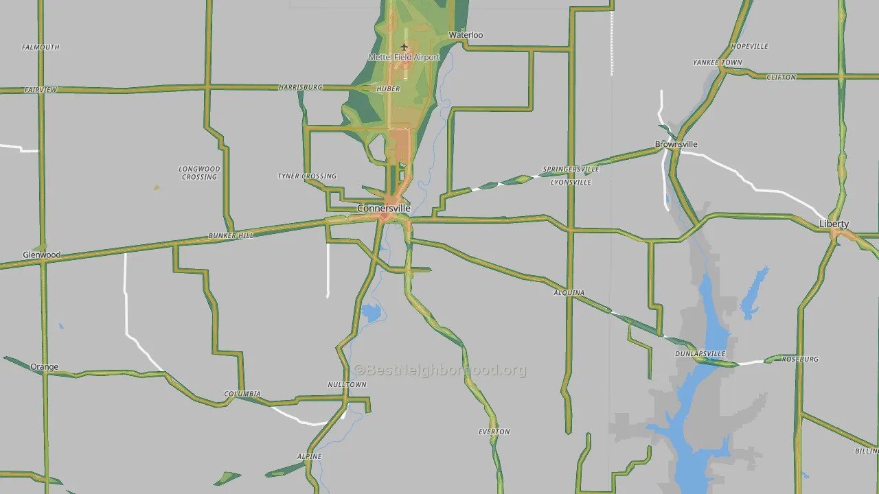 Milton, IN Map of Noise Levels in Milton