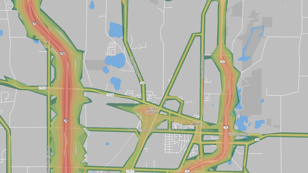 Milton Junction, WI Map of Noise Levels in Milton Junction