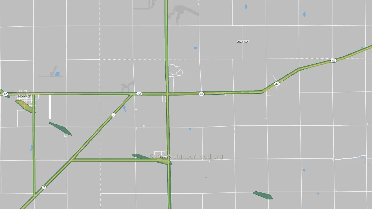Milton, KS Map of Noise Levels in Milton