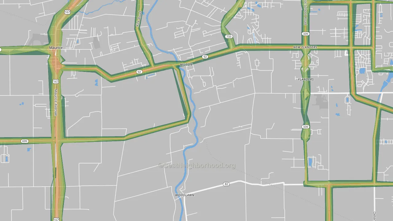 Milton, LA Map of Noise Levels in Milton