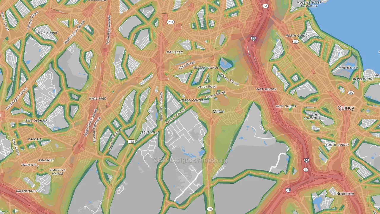Milton, MA Map of Noise Levels in Milton
