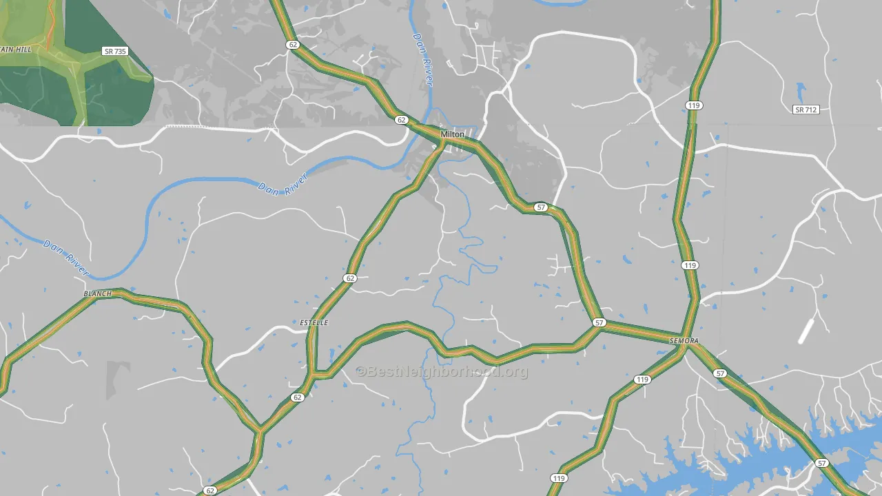 Milton, NC Map of Noise Levels in Milton