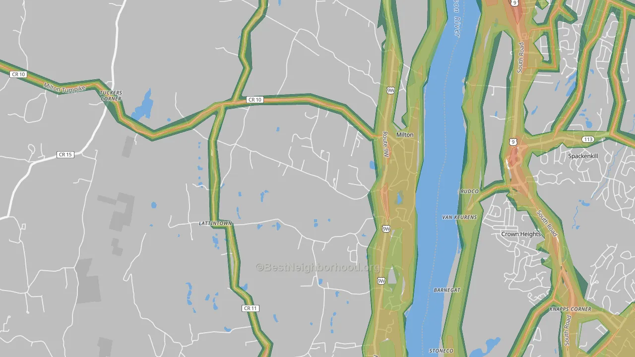 Milton, NY Map of Noise Levels in Milton