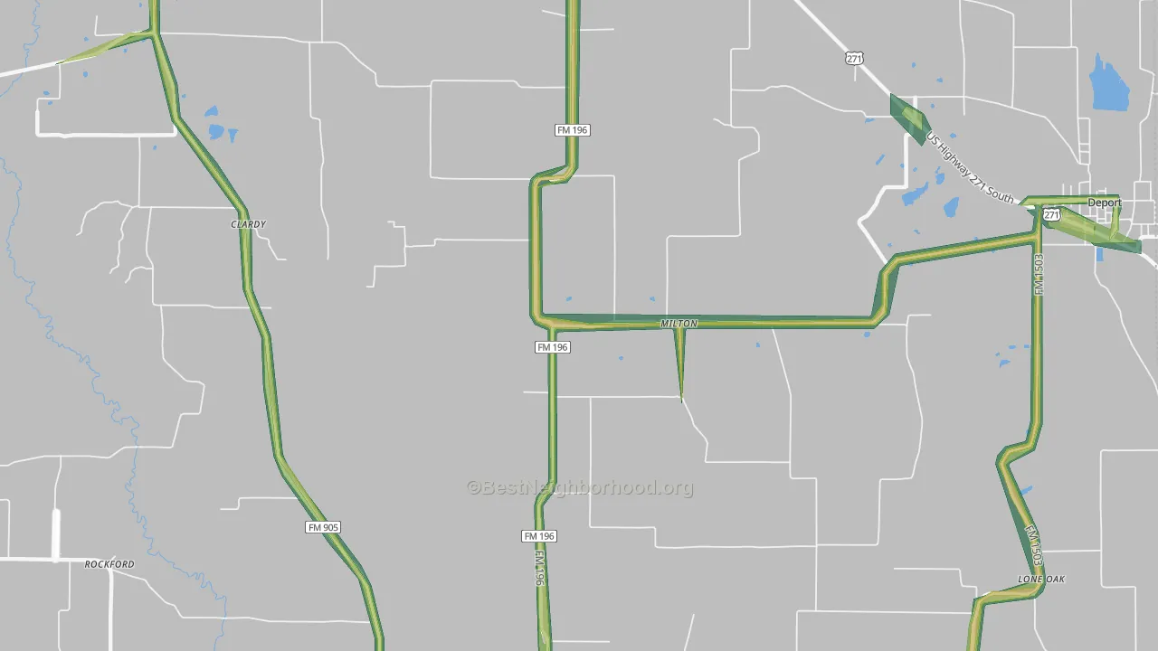 Milton, TX Map of Noise Levels in Milton