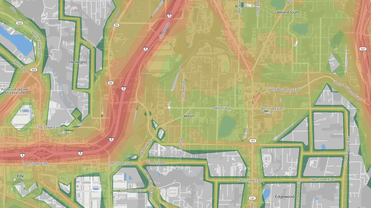 Milton, WA Map of Noise Levels in Milton