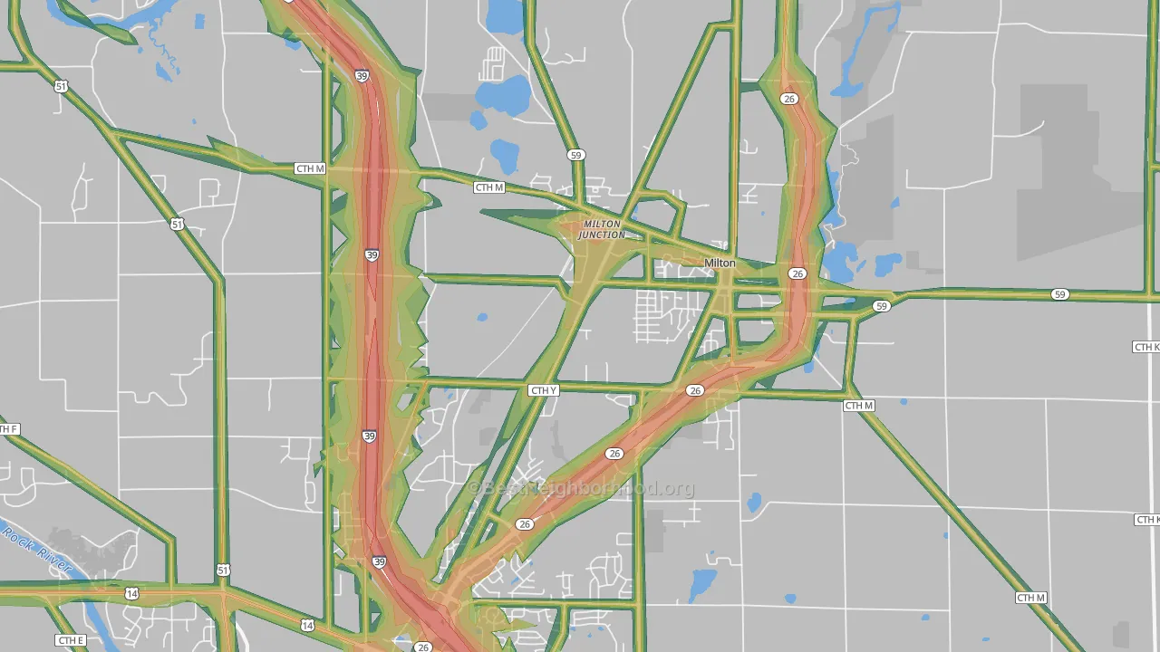 Milton, WI Map of Noise Levels in Milton