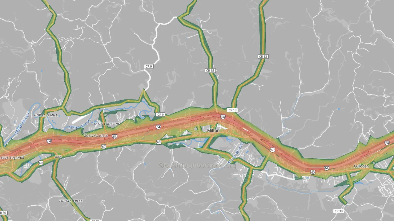 Milton, WV Map of Noise Levels in Milton