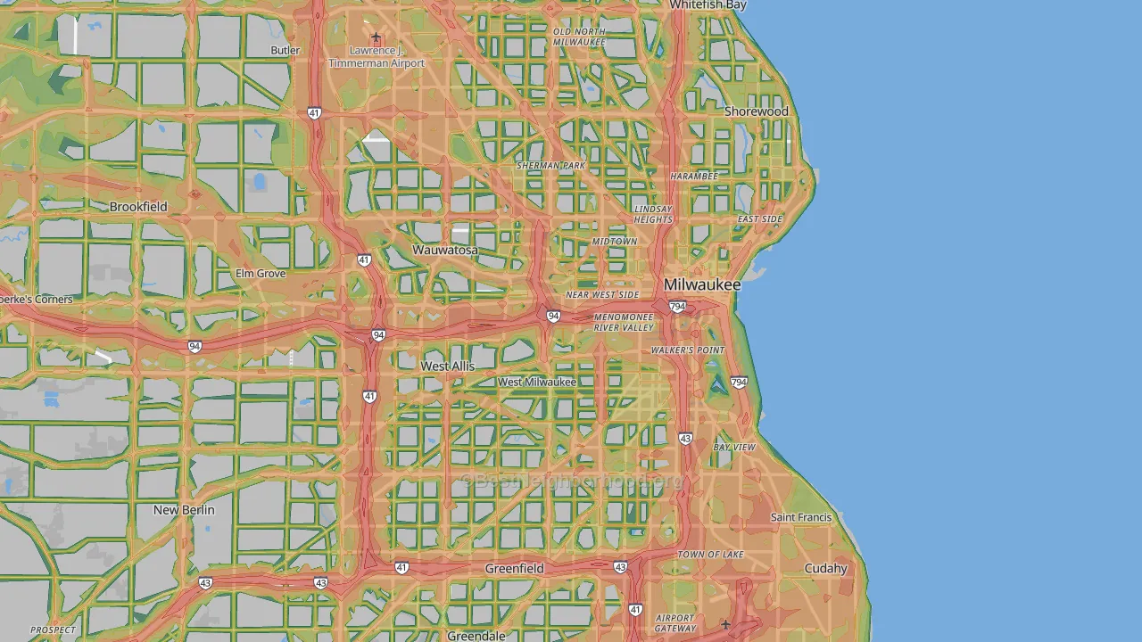 Milwaukee County, WI Map of Noise Levels in Milwaukee County