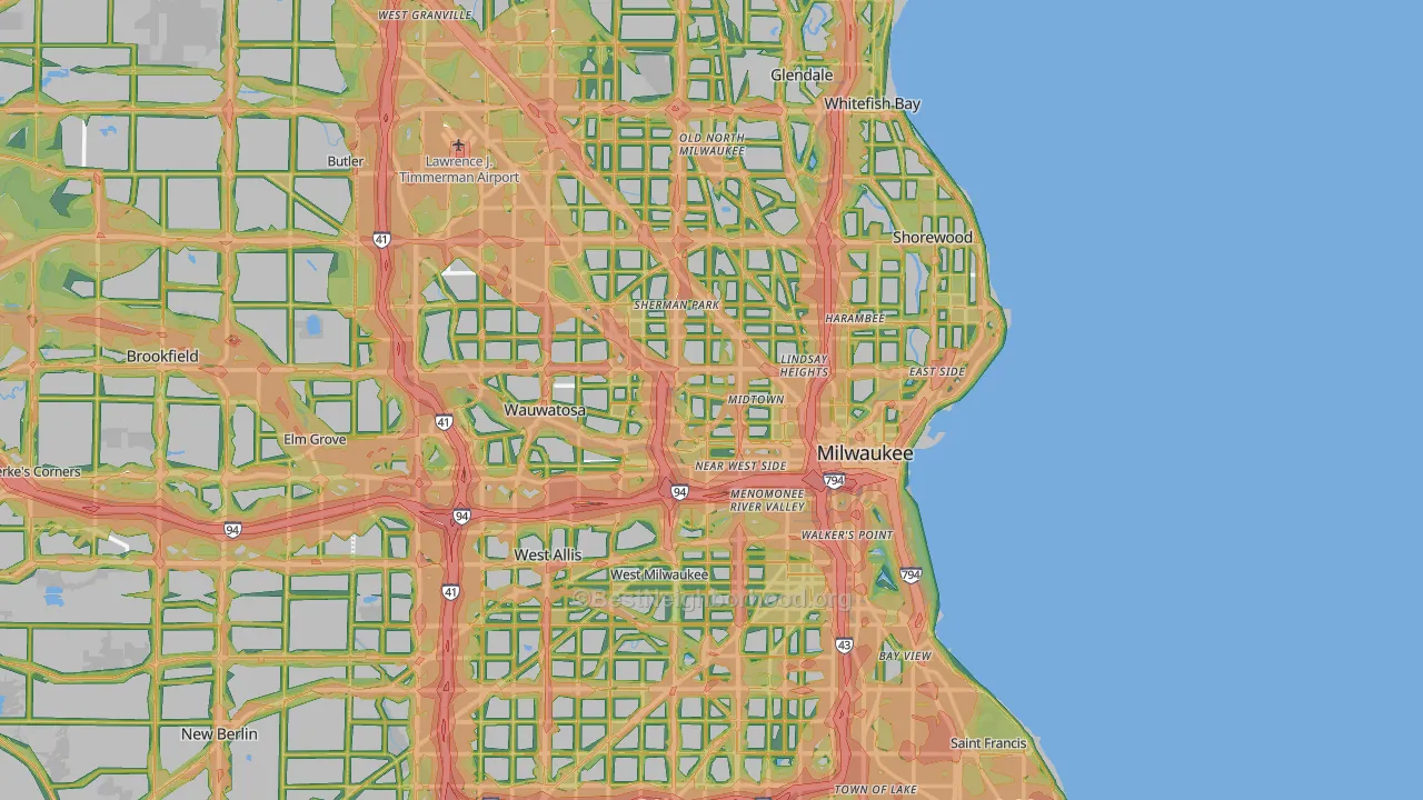 Milwaukee, WI Map of Noise Levels in Milwaukee