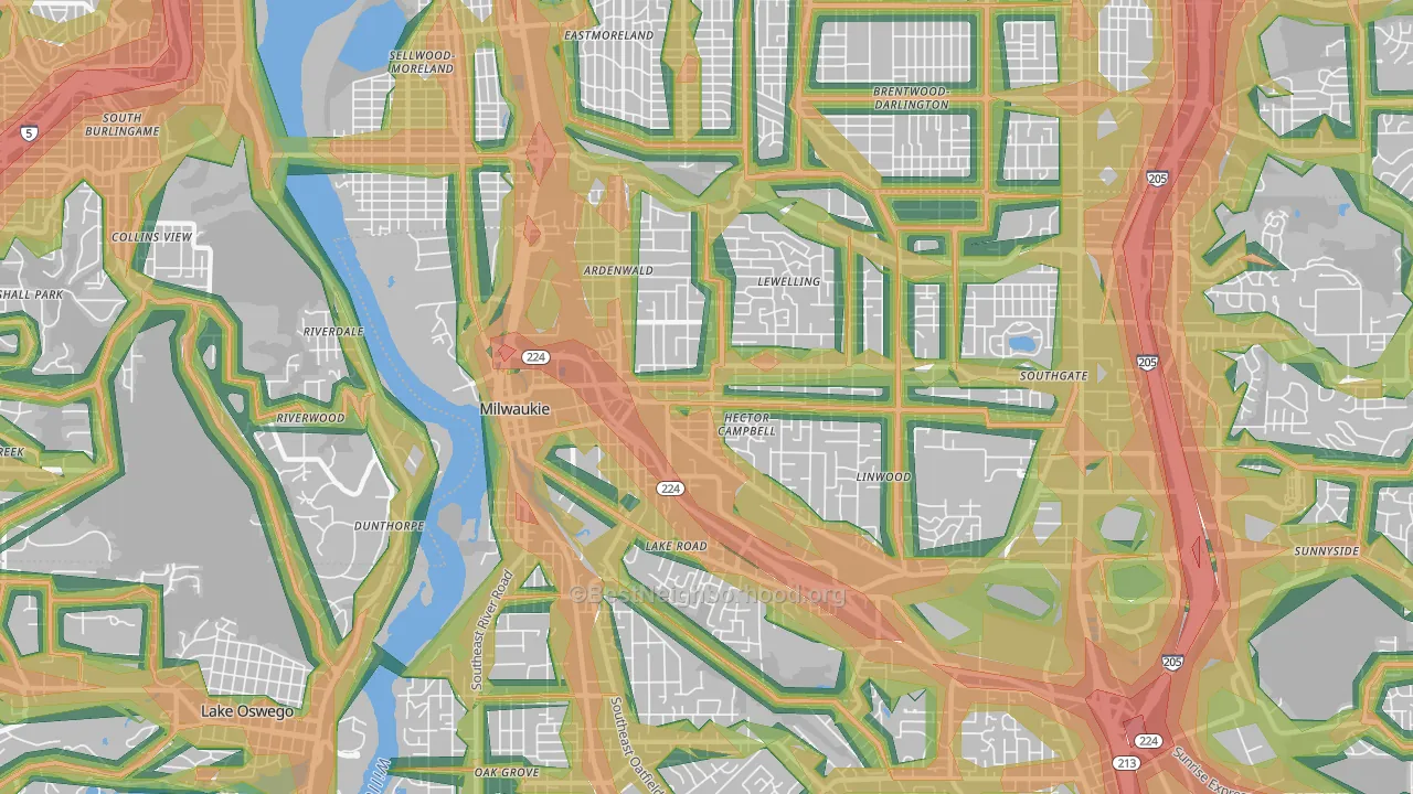 Milwaukie, OR Map of Noise Levels in Milwaukie