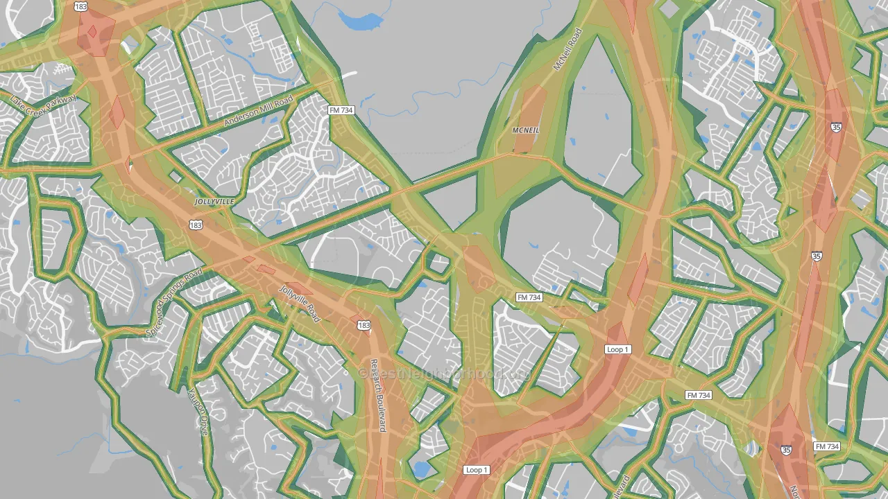 Milwood, Austin, TX Map of Noise Levels in Milwood
