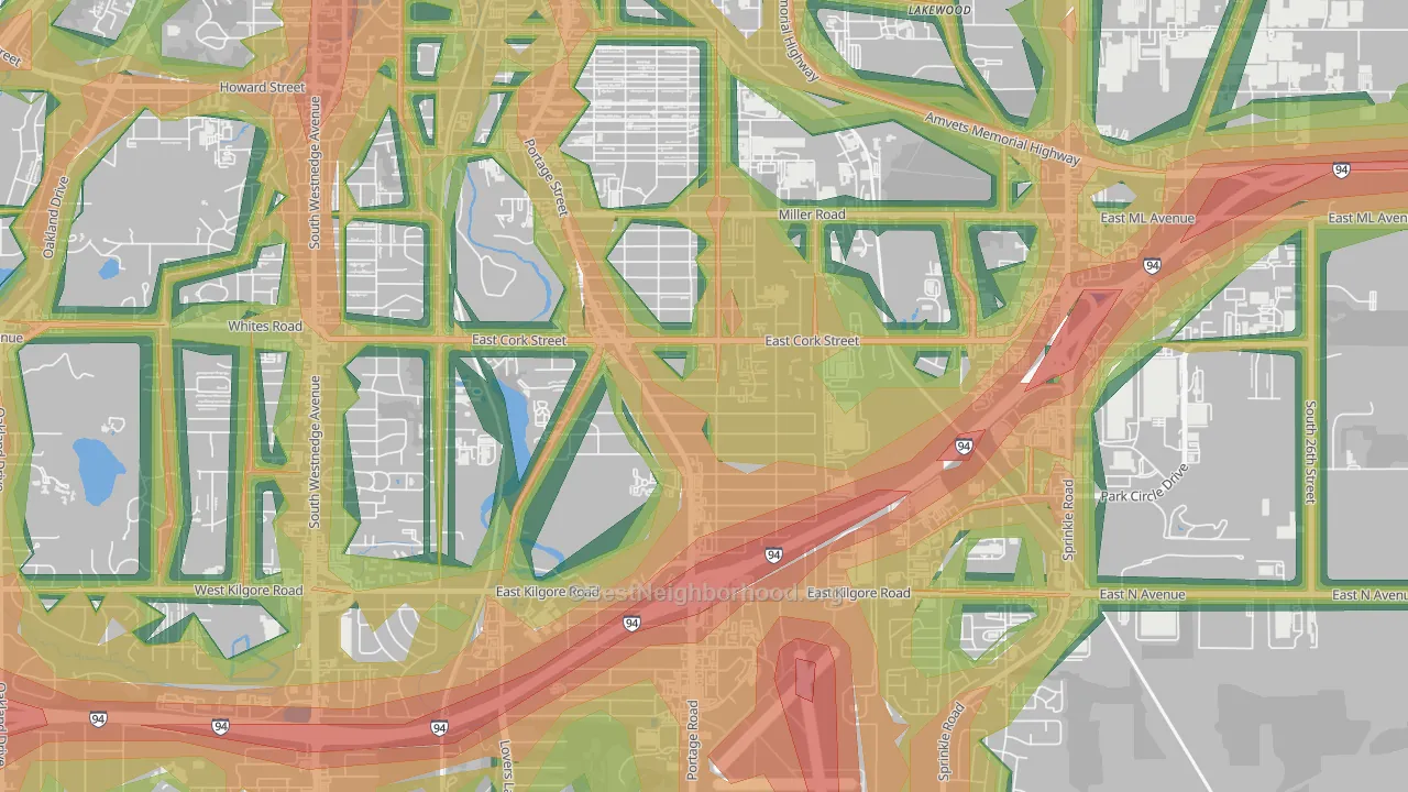 Milwood, Kalamazoo, MI Map of Noise Levels in Milwood