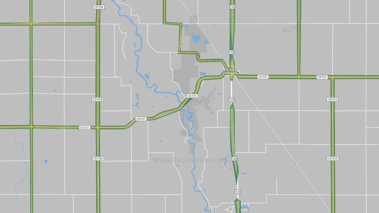 Minburn, IA Map of Noise Levels in Minburn