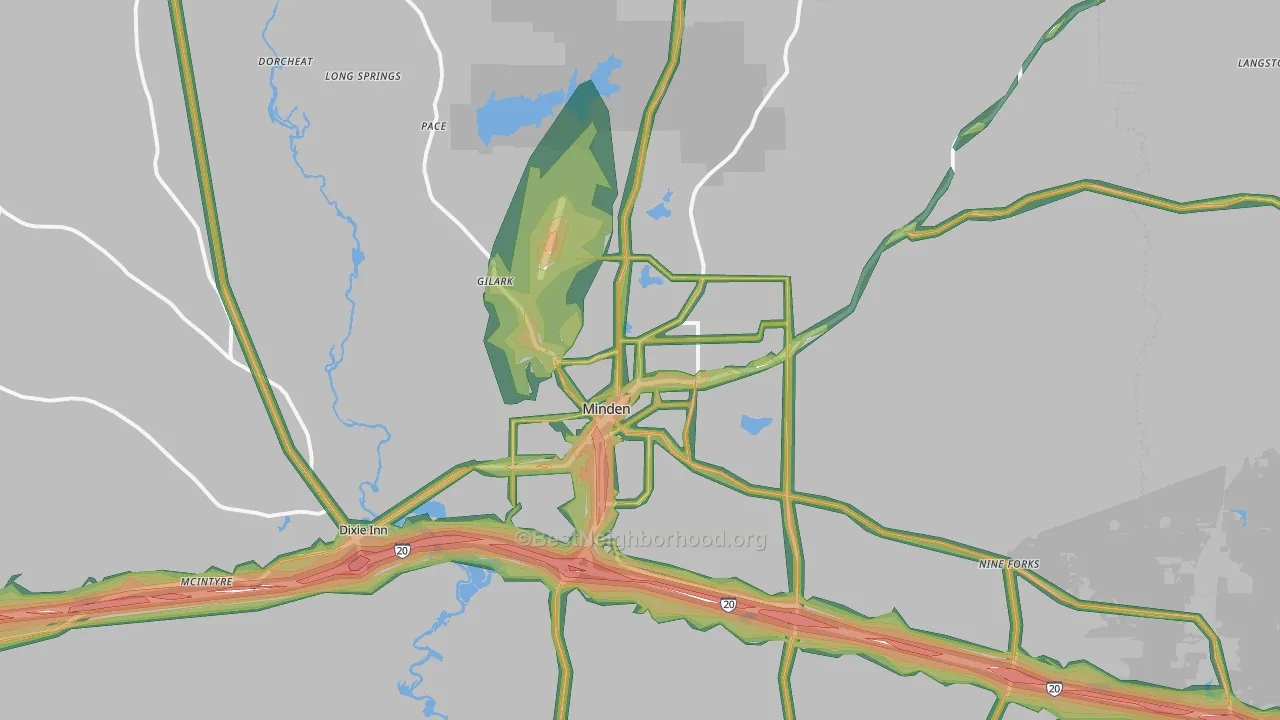 Minden, LA Map of Noise Levels in Minden