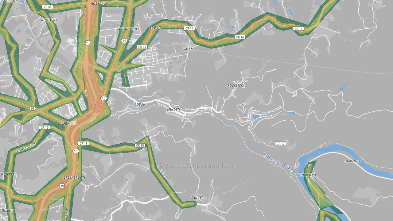 Minden, WV Map of Noise Levels in Minden