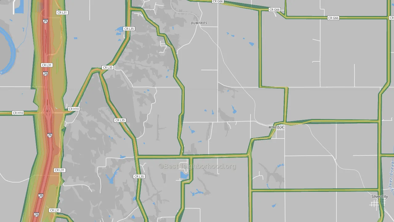 Mineola, IA Map of Noise Levels in Mineola