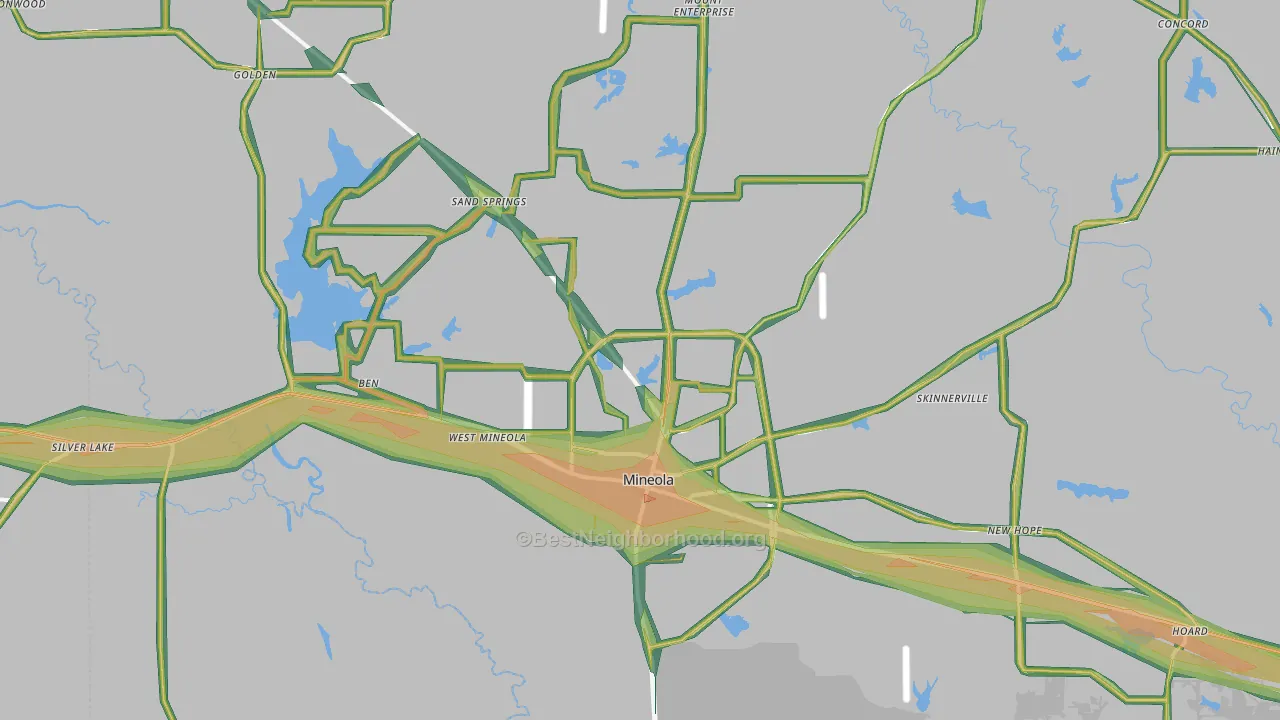 Mineola, TX Map of Noise Levels in Mineola