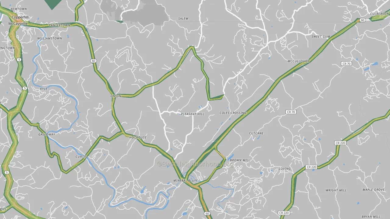 Mineral Bluff, GA Map of Noise Levels in Mineral Bluff