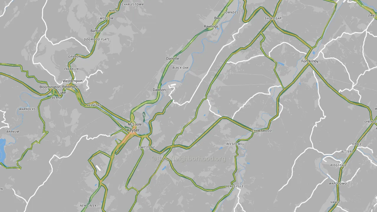 Mineral County, WV Map of Noise Levels in Mineral County