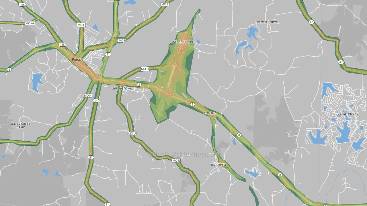 Mineral Point, MO Map of Noise Levels in Mineral Point