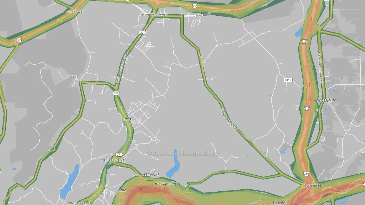 Mineral Point, PA Map of Noise Levels in Mineral Point