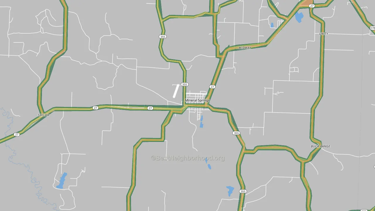 Mineral Springs, AR Map of Noise Levels in Mineral Springs