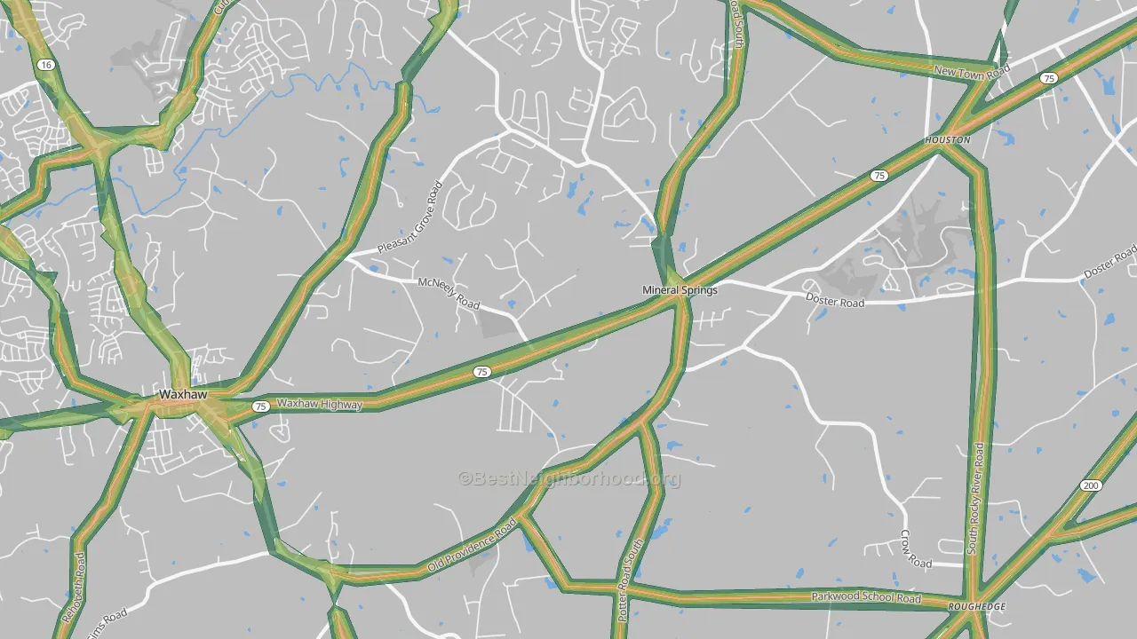 Mineral Springs, NC Map of Noise Levels in Mineral Springs
