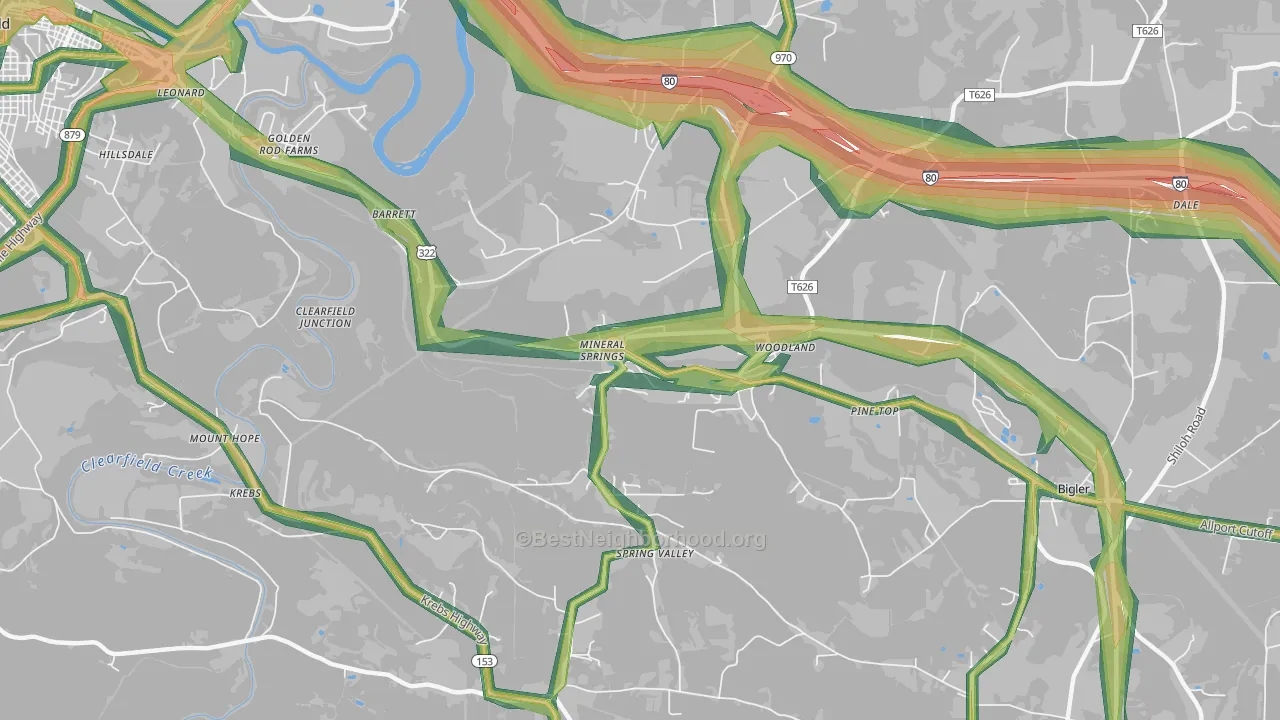 Mineral Springs, PA Map of Noise Levels in Mineral Springs