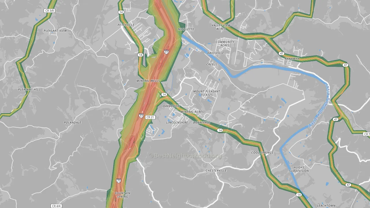 Mineralwells, WV Map of Noise Levels in Mineralwells