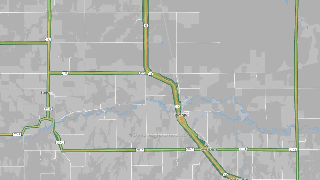 Minersville, WI Map of Noise Levels in Minersville