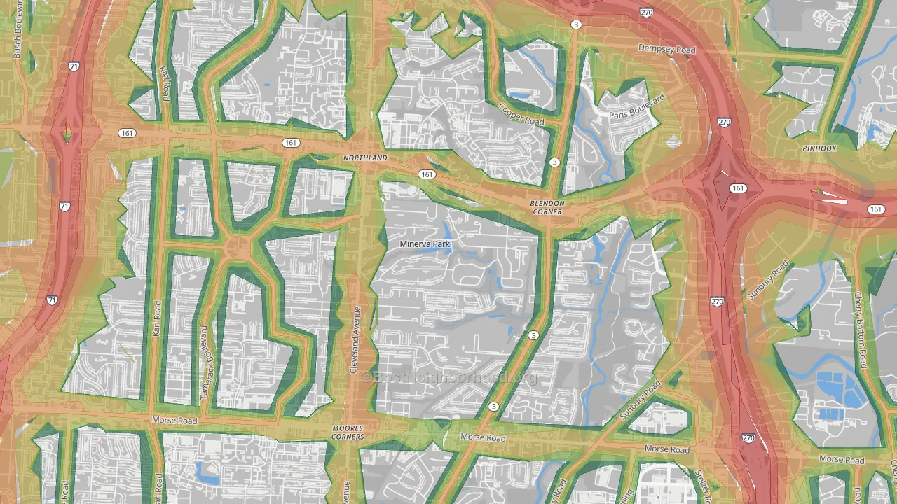 Minerva Park, OH Map of Noise Levels in Minerva Park