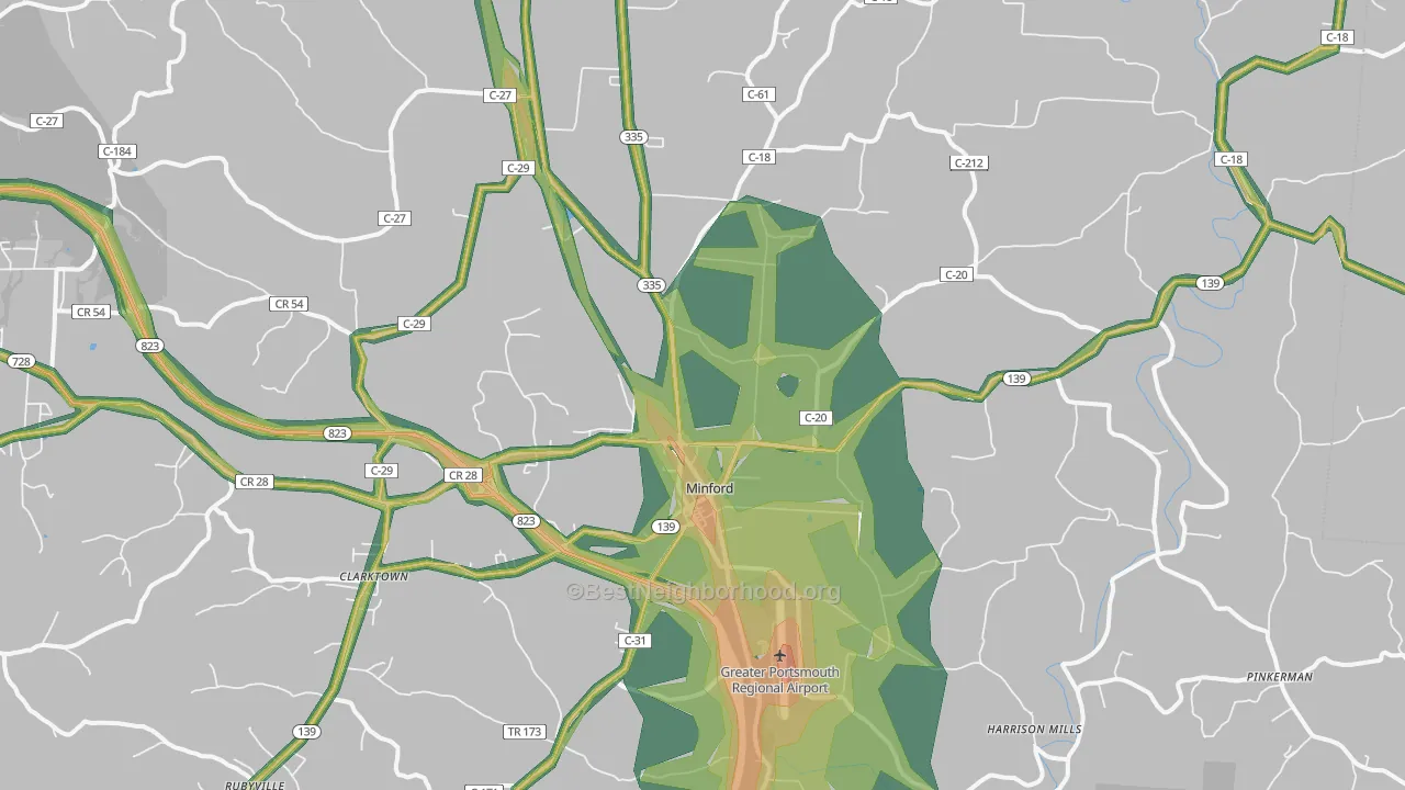 Minford, OH Map of Noise Levels in Minford