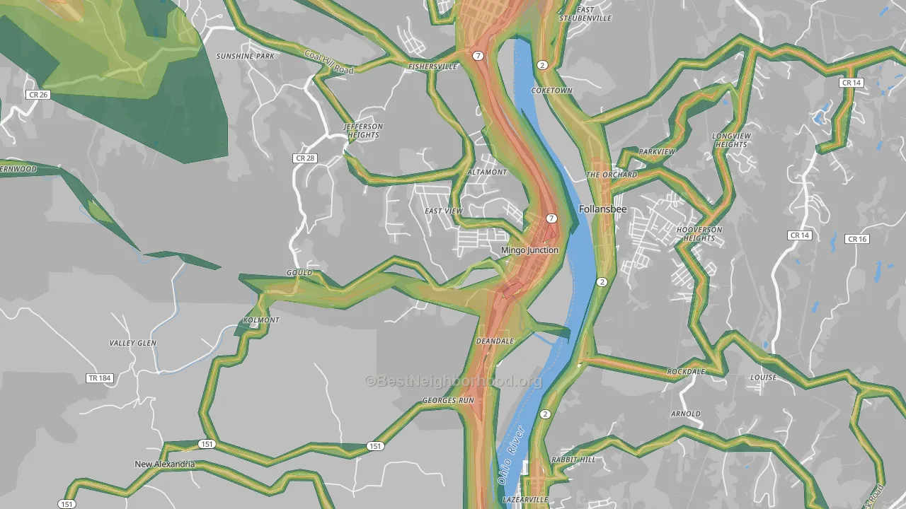 Mingo Junction, OH Map of Noise Levels in Mingo Junction