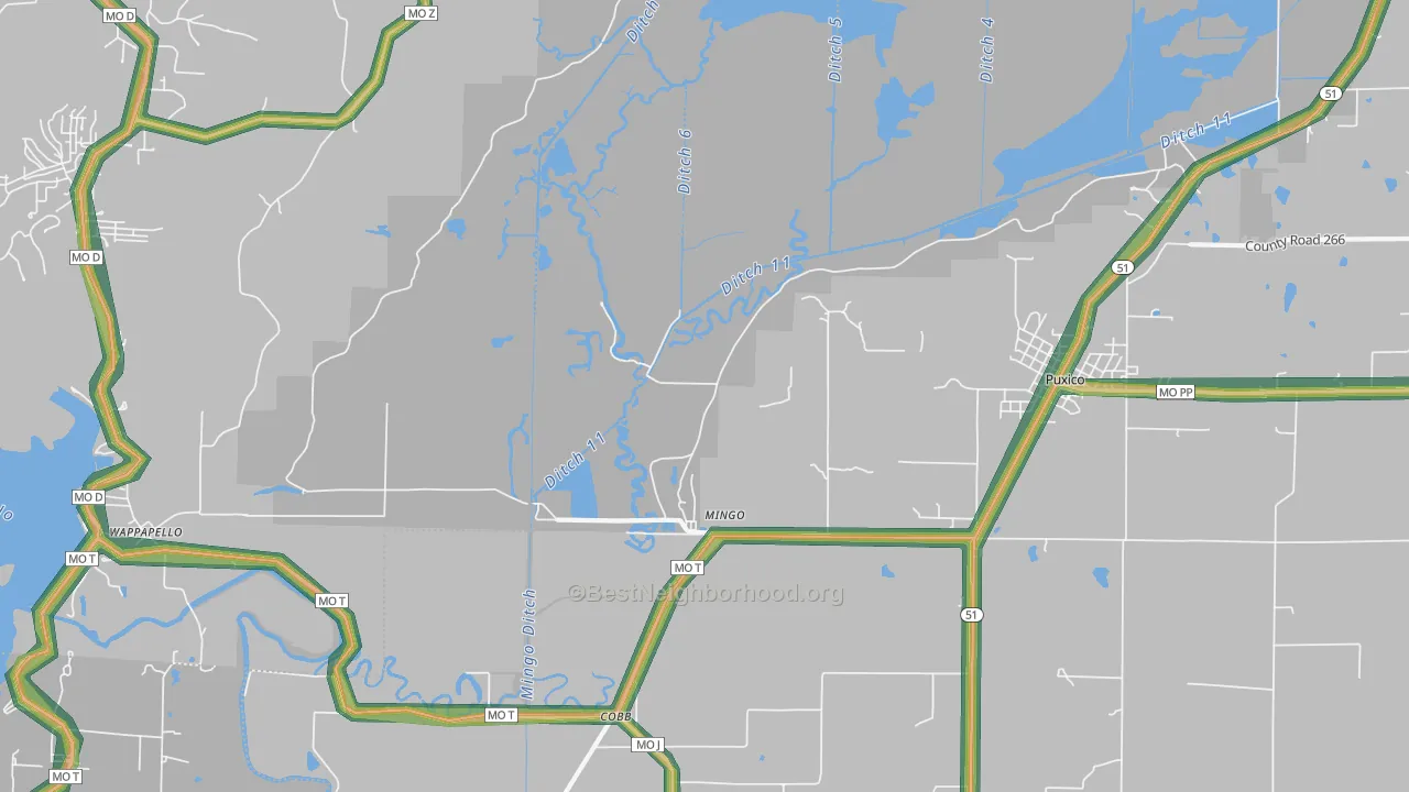 Mingo, MO Map of Noise Levels in Mingo