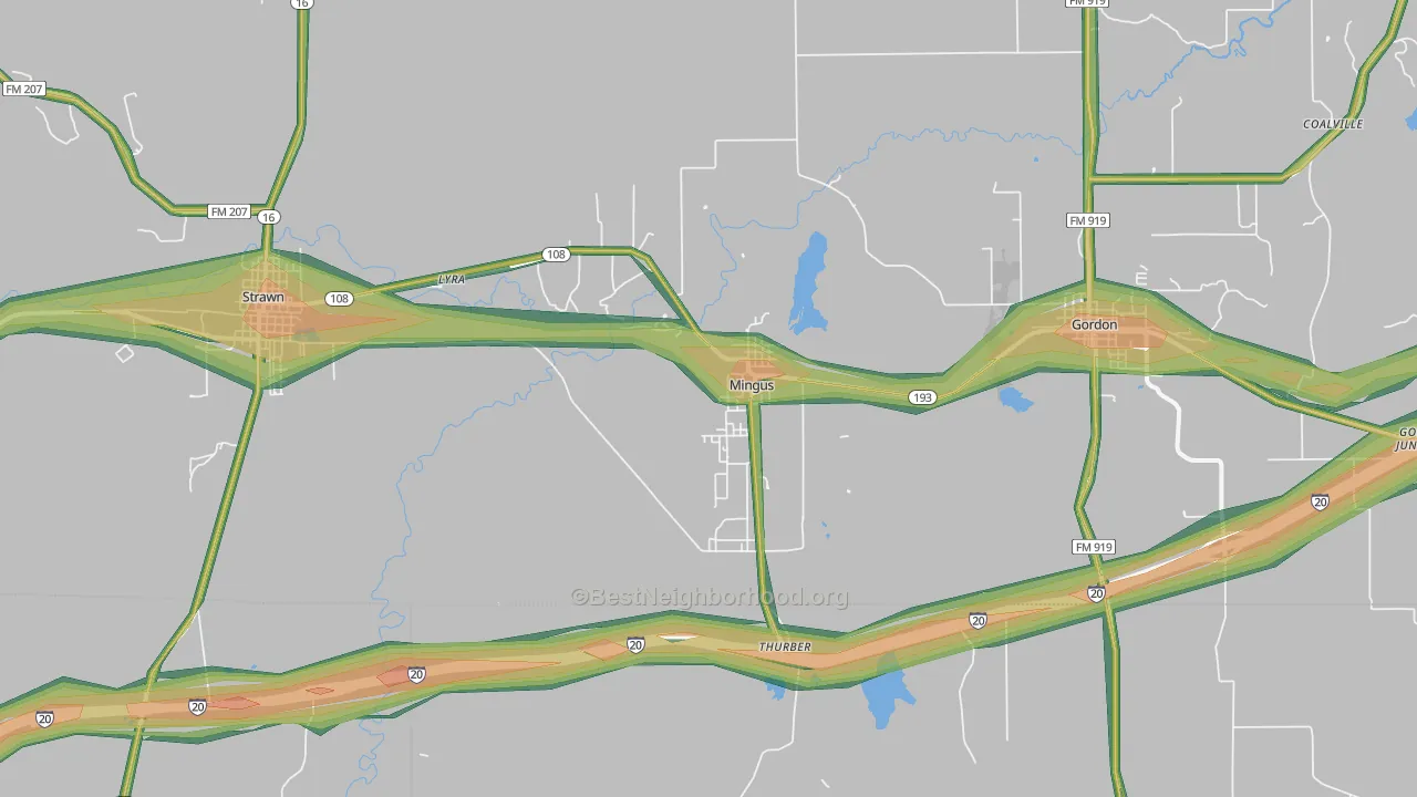 Mingus, TX Map of Noise Levels in Mingus