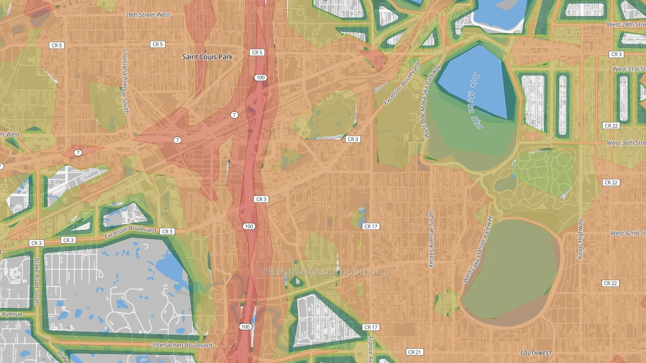 Minikahda Vista, St. Louis Park, MN Map of Noise Levels in Minikahda Vista
