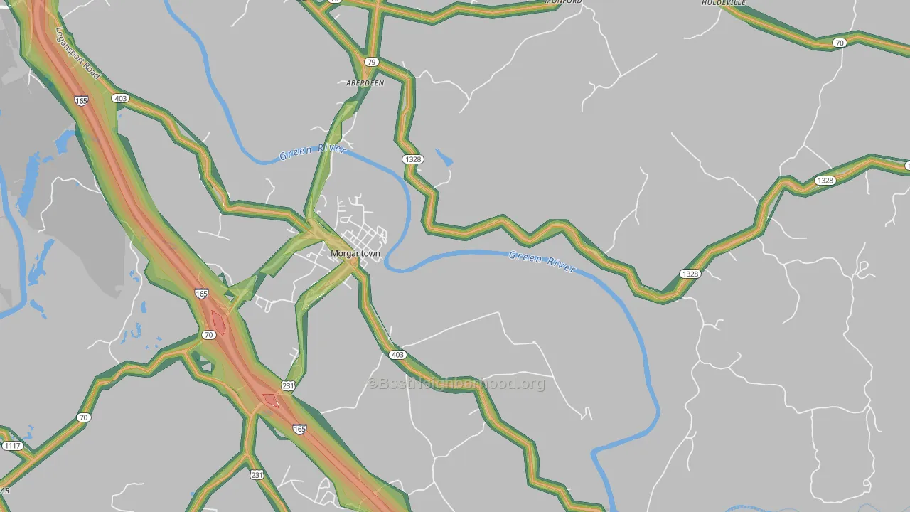 Mining City, KY Map of Noise Levels in Mining City