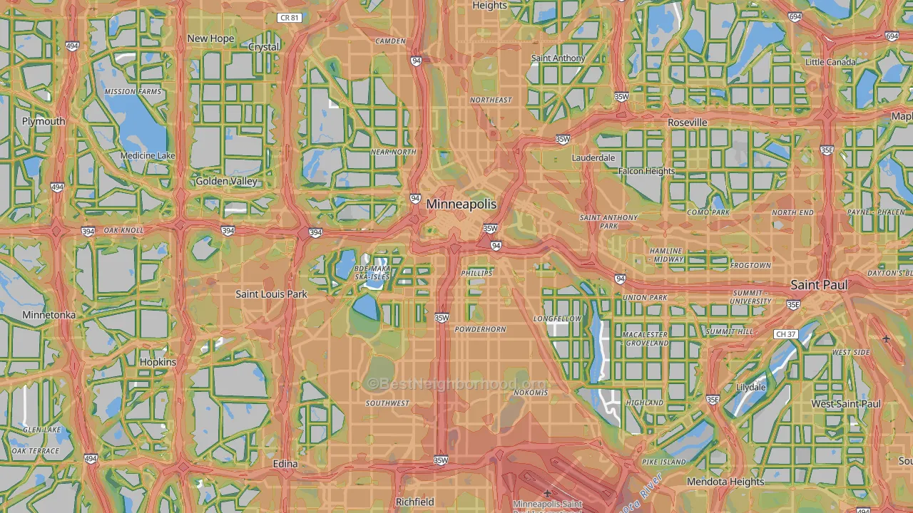 Minneapolis, MN Map of Noise Levels in Minneapolis