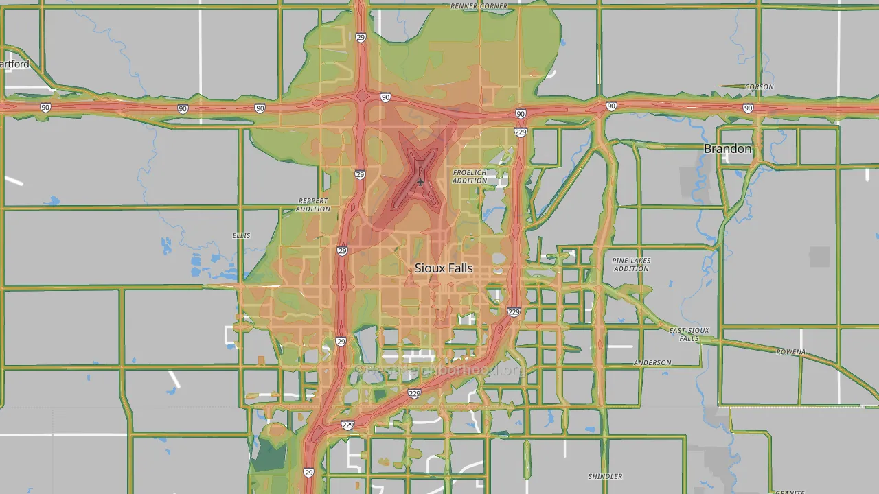 Minnehaha County, SD Map of Noise Levels in Minnehaha County