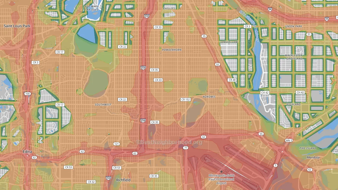 Minnehaha, Minneapolis, MN Map of Noise Levels in Minnehaha