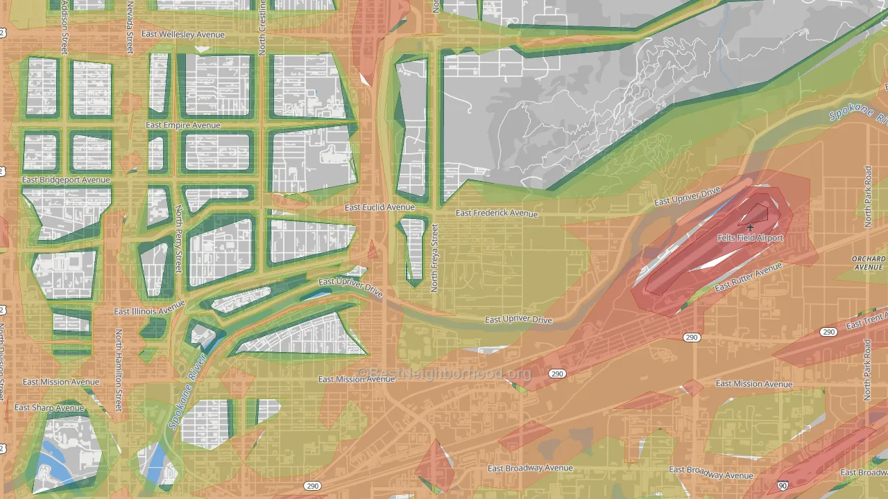 Minnehaha, Spokane, WA Map of Noise Levels in Minnehaha