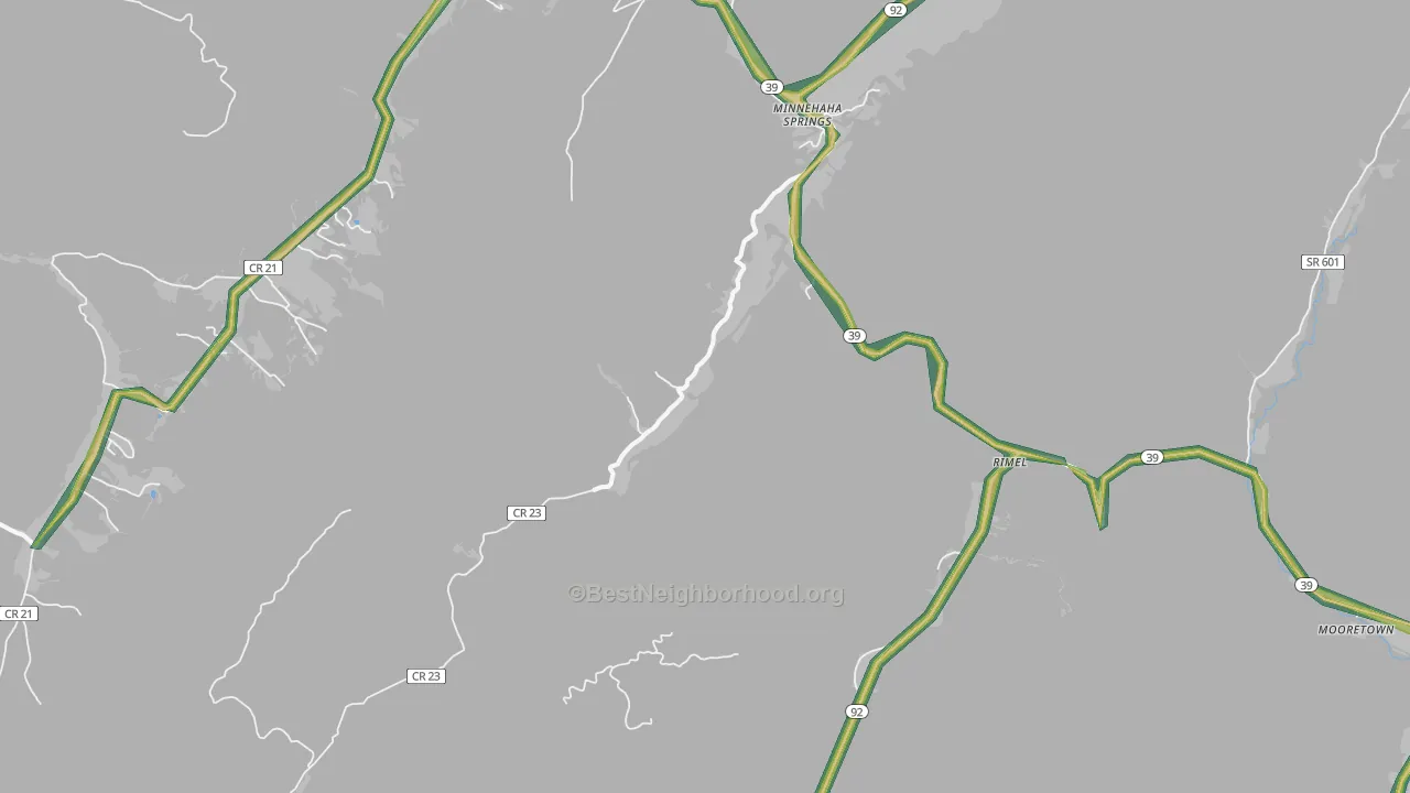 Minnehaha Springs, WV Map of Noise Levels in Minnehaha Springs