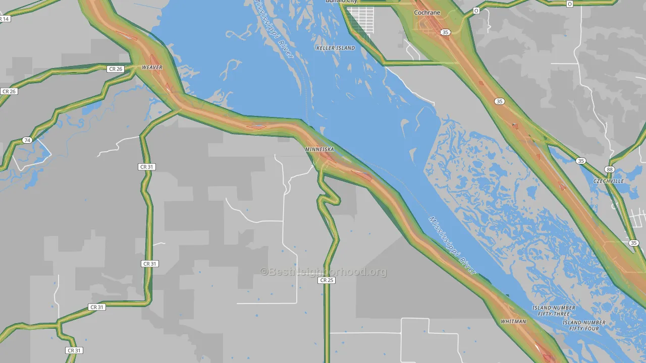 Minneiska, MN Map of Noise Levels in Minneiska