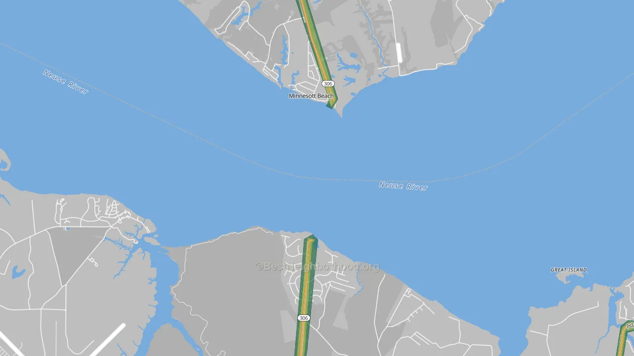 Minnesott Beach, NC Map of Noise Levels in Minnesott Beach