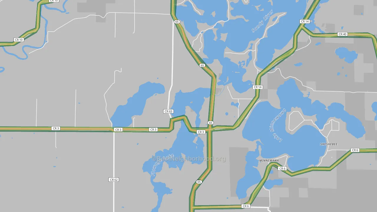 Minnewawa, MN Map of Noise Levels in Minnewawa