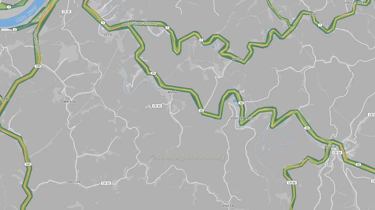 Minnie, WV Map of Noise Levels in Minnie